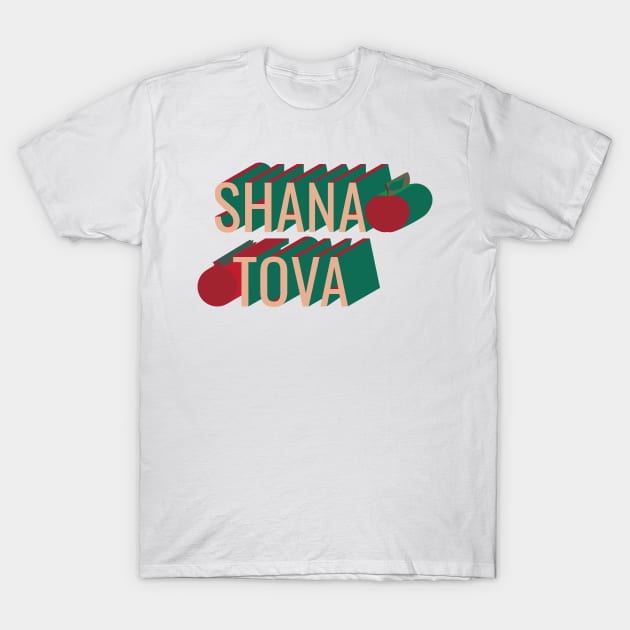 3D retro style Shana Tova apple and pomegranate T-Shirt by sigdesign